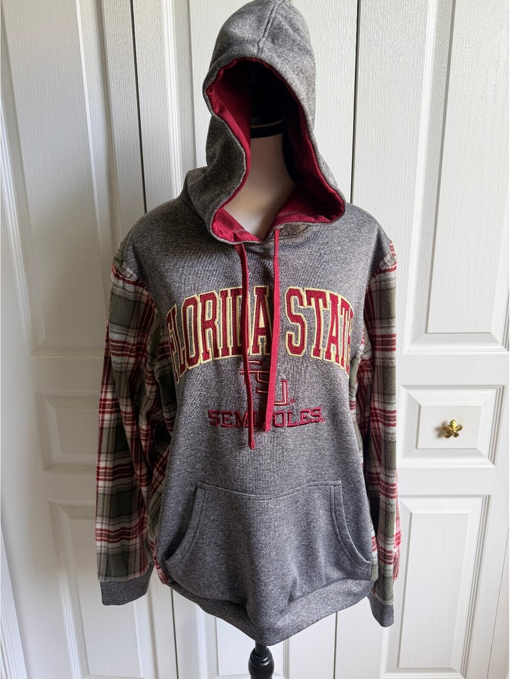 Champion Florida State Seminoles Hoodie with Plaid Sleeves, Size Large/XL